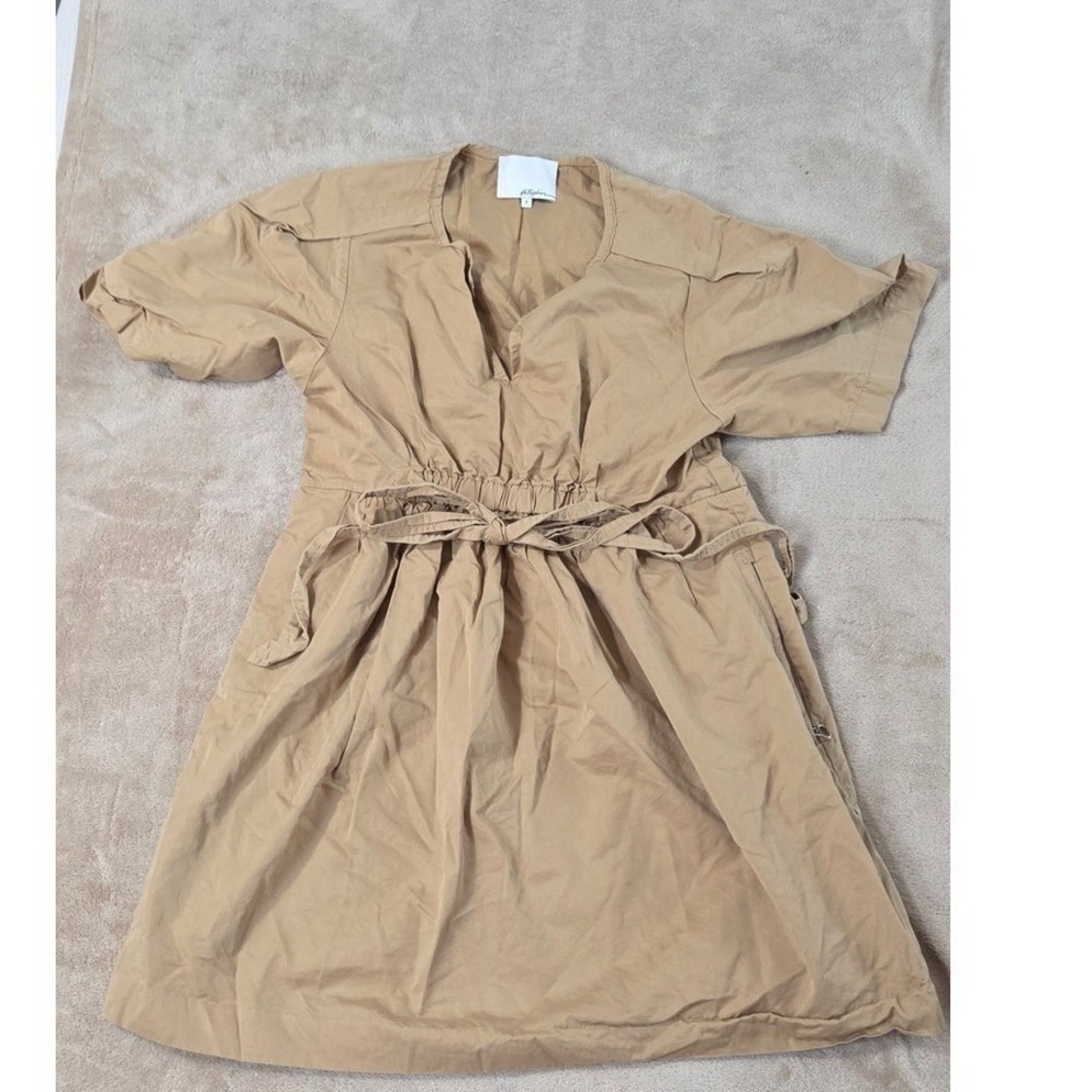 3.1 Phillip Lim Draped Knotted Sleeve Dress Women's Size 4 Tan Midi Length EUC